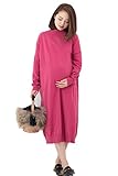 Sweet Mommy マタニティウェア 授乳服 ワンピース 授乳口付き ニットワンピ タイプ選べる Vネック/ハイネック オーガニックコットン100％ ロングワンピ ざっくり片畦編み ハイネック 赤