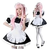 [AOTYP] メイド服 コスプレ コンカフェ メイド レースフリフリ ショート丈 メイドコスチューム ハロウィン仮装 レディース セット 一式 こすぷれ イベント パーティー 大人 ハロウィン 学園祭 撮影 オタクダンス ブラック S