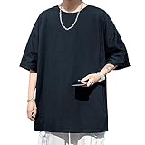 Nesseo tシャツ 半袖 メンズ 夏服 ゆったり 綿 無地 トップス カジュアル おしゃれ fx01-paikouZZ90-blk-S