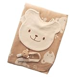 オーガニックコットン　ベアー綿毛布クウォーター75ｘ100ベビーセット:スタイくまとくまのスタイクリップが付いたセットです!