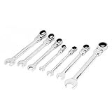7 x Flexible Head Reversible Ratcheting Combination Spanner Wrench Set