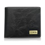 [エドウィン] 二つ折り財布 合皮 紙幣収納 小銭収納 カードポケット ホワイトステッチ プレート 22269261 ブラック