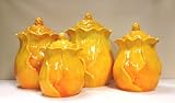 Tuscany Garden Ruffle Orange/Yellow Flower Collection Hand Painted 4-Piece Canister Set 10H by ACK b
