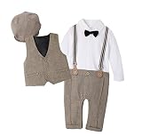 赤ちゃん　ベビーフォーマルカバーオール 赤ちゃんセレモニーロンパース 結婚式服 男の子　3点セット　新生児 記念撮影 出産祝いWMTYE41-グレー-73cm