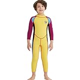TSLA 2.5MM 子供用ウェットスーツ キッズウエットスーツ 2.5ミリ 防寒保温連体長袖フルスーツ　男の子用ダイビングスーツ 日焼け止めの水着 (XL, イエロー)