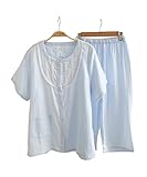 (ハイハート)Hiheart パジャマ レディース 半袖 夏 二重ガーゼ 前開き ルームウェア セットアップ マタニティ 部屋着 婦人パジャマ (S,ブルー)