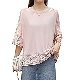 [ANCKDOCE] 半袖tシャツ レディース ファッション レース 花柄 刺繍 透かし彫り パッチワーク 通気性 無地 白 ゆったりタイプ 春 秋 夏服 レディース トップス 五分袖 tシャツ (Pink)