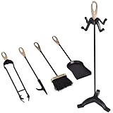 ブラックモダン5個鉄暖炉ツールセットW /スタンド25 " H