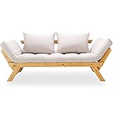 ソファ ソファーベッド 2人掛け 北欧デザイン リクライニング 天然木フレーム ハニー×ベージュ