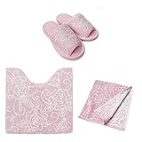 【ライトピンク】 アマゾン限定 『トイレマット3点セット フタカバー・ペーパーホルダーカバー無し』 クリアローズ エレガントなローズ模様 薔薇 ローズ