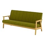 SATO セレノソファ 3人掛けストライプ 布グリーン 肘ナチュラル