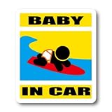 わーるどくらふと BABY IN CAR サーフィン赤ちゃんハイハイバージョン ステッカー （きいろ）