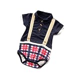 CHOUeTTe ベビー服 ロンパース 新生児～2歳半まで 前開き 長袖 半袖 サスペンダー柄 綿100% かっこいい チェック柄 出産祝い 誕生日プレゼントにもどうぞ サイズ多数 オリジナルタオル付