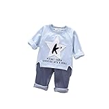 Pojour 春 1-4歳女の子向き 可愛い星 上下2セット キッズ 通気 綿 ブルー（100cm）