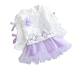（ AngelKids ） ベビー キッズ リボン カットソー レース スカート セットアップ 女児 お出かけ ワンピース 90㎝ 100㎝ … (110㎝, パープル)