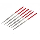 uxcell　ヤスリ　ニードルファイル　赤い　プラスチックコートハンドル　ジュエラー　3mm x 100mm　6 in 1