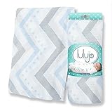 Lulujo Baby Bamboo Muslin Swaddling Blanket Blue Chevron by lulujo