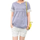 Spinas(スピナス) マタニティ 半袖 夏 授乳 チュニック レース ワンピース M～XL（カラー：ブルー） (XL)