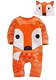 (ビグッド)Bigood ベビー 赤ちゃん アニマル柄 ジャンプスーツ カバーオール 女の子男の子 ロンパース 出産祝い プレゼント（オレンジ・95）