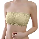 Plus Nao(プラスナオ) レース チューブトップブラ ベアトップブラ チューブトップ ベアトップ カップ付 ノンワイヤー ブラ ブラジャー イン - ベージュ