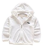 Plus Nao(プラスナオ) 子供用 パーカー ジップアップパーカー フード付き 長袖 ボーダー 刺繍入り 男の子 女の子 ジュニア 150 160 170 大 160 ホワイト