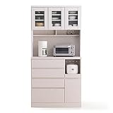 キッチン収納 食器棚 レンジ台 3枚扉 オープン収納 引き出し A+Bタイプ ハイタイプ ホワイトウォッシュ