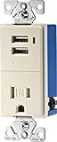 Eaton TR7740LA-BOX Combination USB Charger with Tamper Resistant 15A 125V Receptacle, Light Almond [