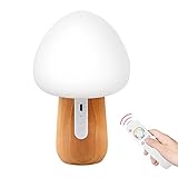 リモートコントロールナイトライト、Mystery 100 % beech木製eye-caring LEDマッシュルームNurseryランプ、ソフトシリコンRelaxing夜間用ベビーキッズ大人寝室(明
