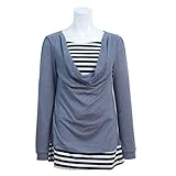 授乳服 長袖 Tシャツ 授乳口付き フェイクレイヤード 長袖ドレープチュニック ブルー-M1625 M