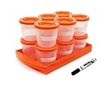 Baby Food Containers- Sprout Cups - Reusable Stackable Storage Cups with Tray and Dry-erase Marker -