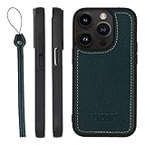 HANATORA for iPhone 14Pro ケース 本革 日本製 耐衝撃 スマホケース スマホ ストラップ 付き シュリンクカーフレザー ギフト マグネットなし グリーン SPGJP-14Pro-Green