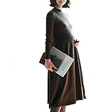 Spinas（スピナス) 一枚でしっかり着痩せ マタニティ ハイネック 長袖 Aライン スリムワンピース全4色(ブラック　グレー　ワインレッド　ブラウン)