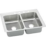 Elkay LR25194 4-Hole Gourmet Lustertone Stainless Steel 25-Inch x 19-1/2-Inch Double Basin Top-Mount
