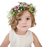 C-Princess 花輪 花冠 花かんむり ヘッドドレス カチューシャ 髪飾り ヘアアクセサリー ベビー ヘアバンド 子供 赤ちゃん 結婚式 ウェディング 写真撮影 (ピンク)