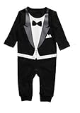【Buy the world】 ベビー ボーイズ 男の子 フォーマル タキシード プリント ロンパース カバーオール 結婚式 洋装 蝶ネクタイ ホワイト 95(18-24ヶ月)