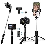 自撮り棒 Bluetooth セルカ棒 軽量 無線 三脚/一脚兼用 360度回転 リモコン付き 無線 7段伸縮 103cm 折りたたみ 持ち