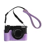 VOVMOEYA カメラハーフケース Canon PowerShot V1用 PUレザーカメラケージキット カメラストラップ付き, パープル