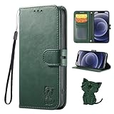 シャープ AQUOS Sense8(SH-54D/SHG11)ケース 手帳型 シャープセンス8ケース sh-54dケース shg11ケース sense8スマホケース アクオスセンス8ケース case 笑顔猫 ストラップ付き ベルトマグネット スタンド機能【AQUOS Sense8 SH-54D/SHG11対応】レトログリーン