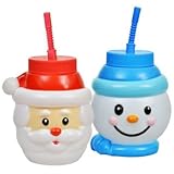 Plastic Christmas Character Sipper Cups with Straws by Christmas House