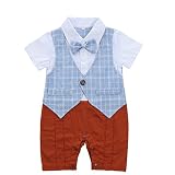 Baby Boy半袖ジャンプスーツ紳士Onesies Vest with Bowknot カラー: ブルー