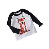 ベビー服 POTOJP キッズ服 男女兼用 春秋着 T-shirts コットンブレンド製 2色 可愛い キツネプリント 薄手 長袖 スウェットtシャツ 上着 普段着 部屋着 幼児園 0-5歳 (ブラッ