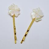 【2個セット】 四つ葉 クローバー 夜光貝 ヘアピン ゴールド色 ヘアアクセサリー