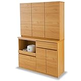 LOWYA （ロウヤ） 国産 食器棚 キッチン収納 大容量収納 木目調 耐震 可動棚 蒸気吸収モイス加工 静かに閉まるソフトクローズ機能 幅116cm 板戸タイプ ナチュラル おしゃれ 新生活