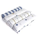 (エイデン アンド アネイ)aden+anais おくるみ sku2046 モスリン スワドル 4枚セット ホワイト ブルー rock star[並行輸入品]