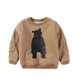 PANCY 子供服 秋冬 長袖 トレーナー 裏起毛 丸い襟 男の子 女の子 可愛い くま プリント(110cm,ブラウン)