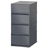 日本製 収納ケース 引き出し PLUST（プラスト）ベーシック (34cm幅 4段, ナチュラルブラック)