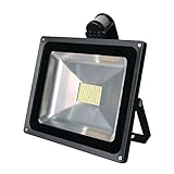 80W LED投光器 人感センサー搭載 IP65/防塵防水形LED投光器 玄関 防犯 防災用・作業灯・倉庫や車庫にも 電球色 1個