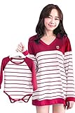 [my Spica] 授乳服 マタニティ ボーダー柄 トップス カットソー 長袖 赤ちゃん 用 お揃い ロンパース 70サイズ セット 産前産後 着れる 授乳口 付き マタニティウェア 妊婦服 マタニ