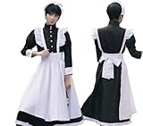 [TUTUJI] メイド服 ロング コスプレ衣装 メイド イギリス風 フリル クラシカル 黒 ブラック 5点セット エプロン カチューシャ コスチューム ハロウィン レディース メンズ 可愛い 萌え ロリータ 男性 女性 メイドカフェ 制服 衣装 かわいい 仮装 イベント パーティー (2XL)