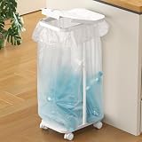 PRTONE ゴミ箱 45l ゴミ袋ホルダー キャスターと木製台座付き 高さ調整可 20L～90L袋対応 ふた付きごみ箱 取っ手付き ダストボックス 分別ごみ箱 ゴミ袋 スタンド 袋 かけるだけ ゴミ箱ホルダー おしゃれ スリム キッチン 台所 リビング オフィス 洗面所適用 ホワイト